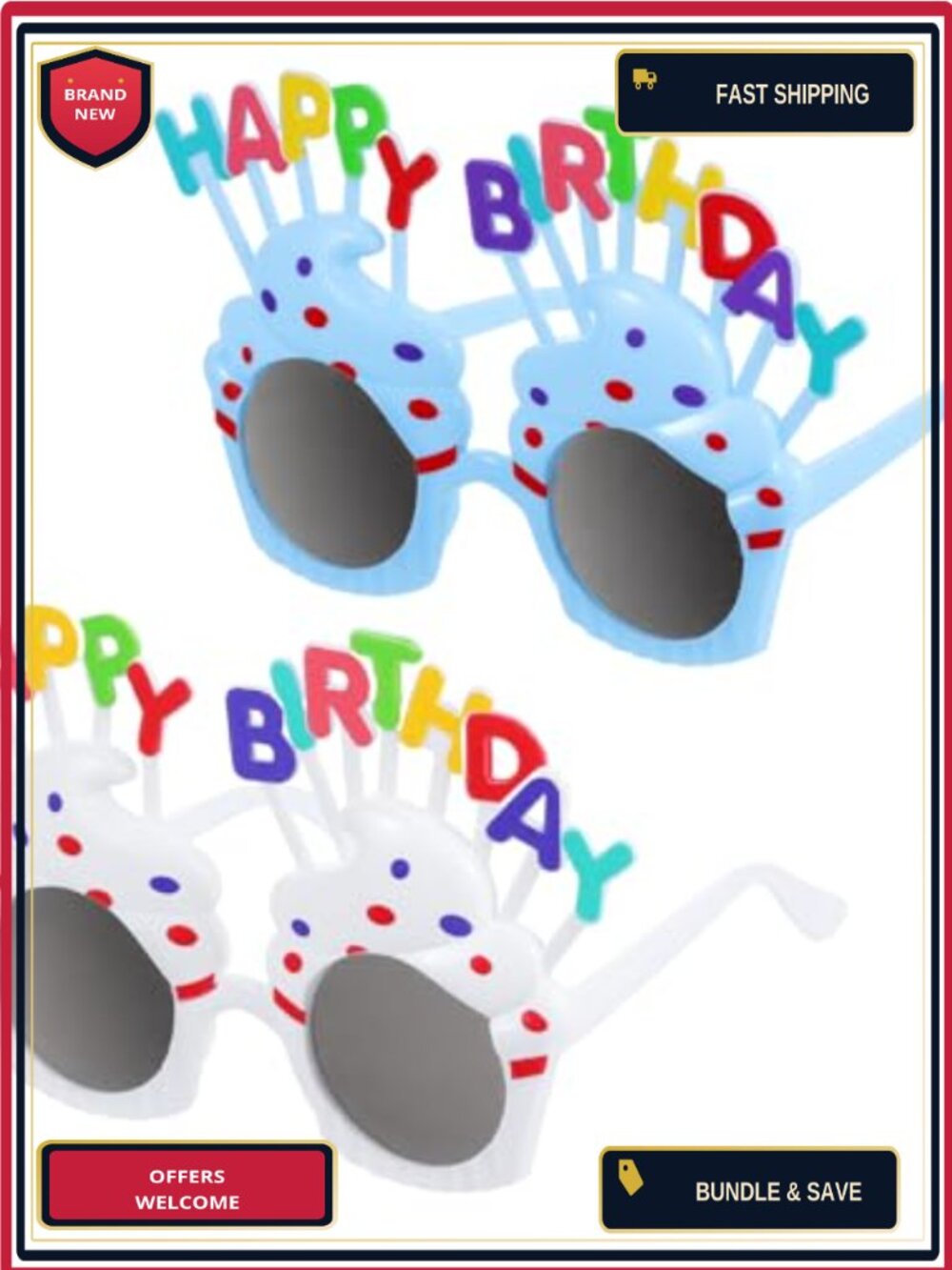 Happy Birthday Glasses Photo Booth Props Novelty Party Sunglasses 2 Pack